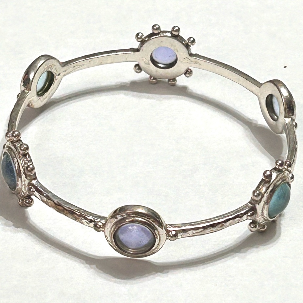 Brighton Jules Bangle, Silver Plated, Purple Blue Crystal, Roman Inspired